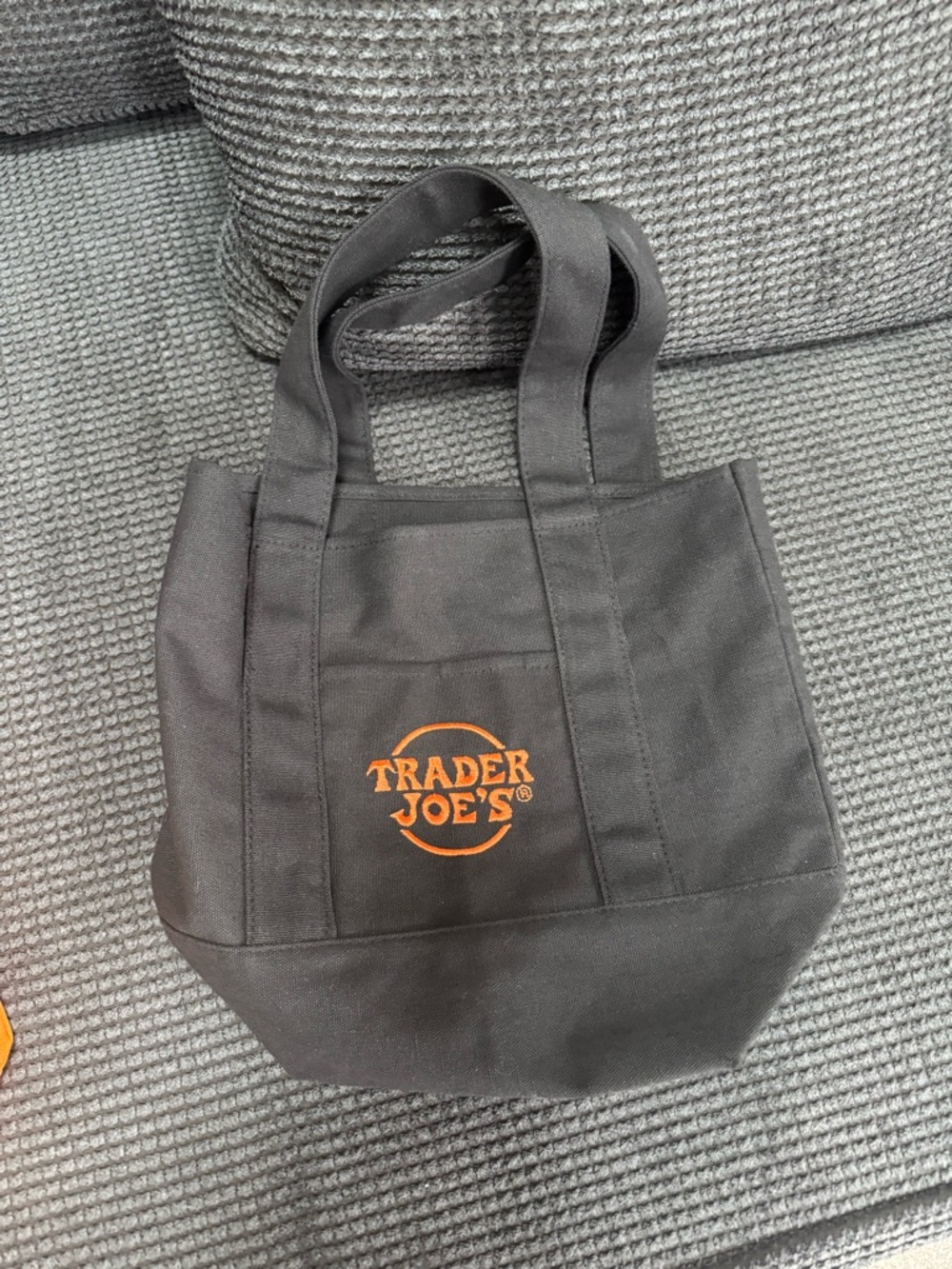 Black Canvas Mini Tote Bag with Orange Logo